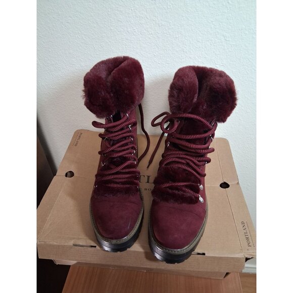 Portland Boot Company Kallie Fashion Combat Boots Faux Fur Maroon Size 8.5 - Picture 1 of 8